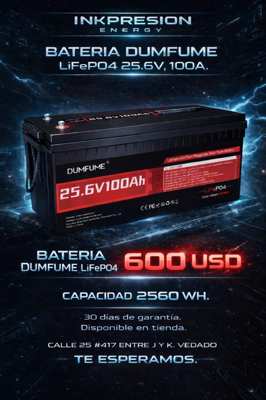 Batería Dumfume LiFePO4 25.6V 100Ah / 2560Wh — Ciclo Profundo